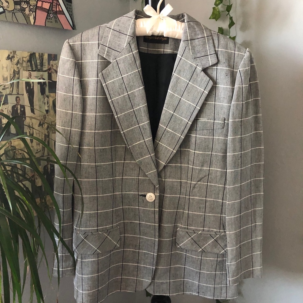Oversized Vintage Grey Plaid Blazer